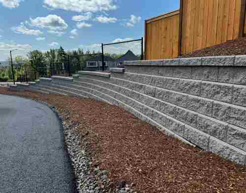 long retaing wall stepped